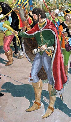 John of Gaunt presenting his Horn to the People of Hungerford - A Painting in Hungerford Town Hall - Photo  Nash Ford Publishing